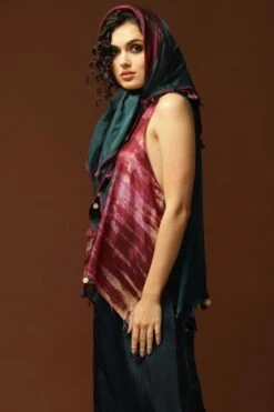 CAPISVIRLEO Burgundy & Blue Tie & Dye Stole -Echo Clothing Store 71cap50 4