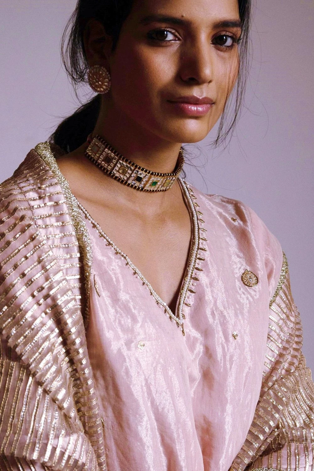 Shorshe Ash Pink Hand Embellished Dupatta 3 Shorshe Ash Pink Hand Embellished Dupatta - Image 3