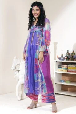 CAPISVIRLEO Embroidered Yoke Flare Tunic & Pants Set