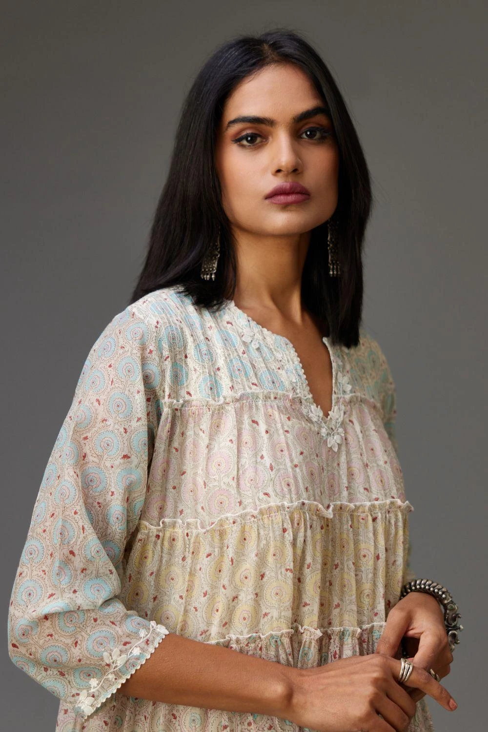 KORA Hand Block Printed Tiered Kurta Set 4 KORA Hand Block Printed Tiered Kurta Set - Image 4