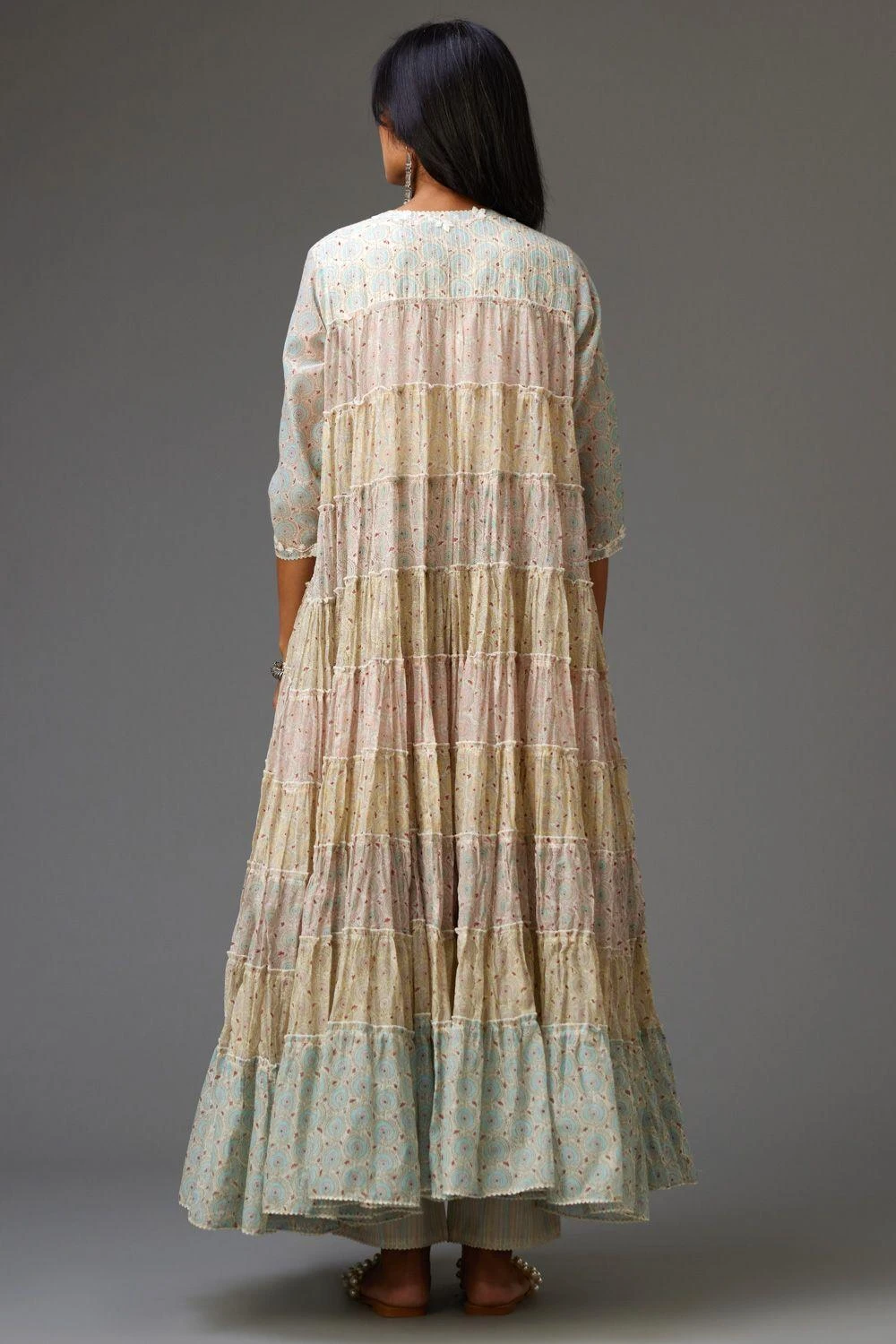 KORA Hand Block Printed Tiered Kurta Set 5 KORA Hand Block Printed Tiered Kurta Set - Image 5