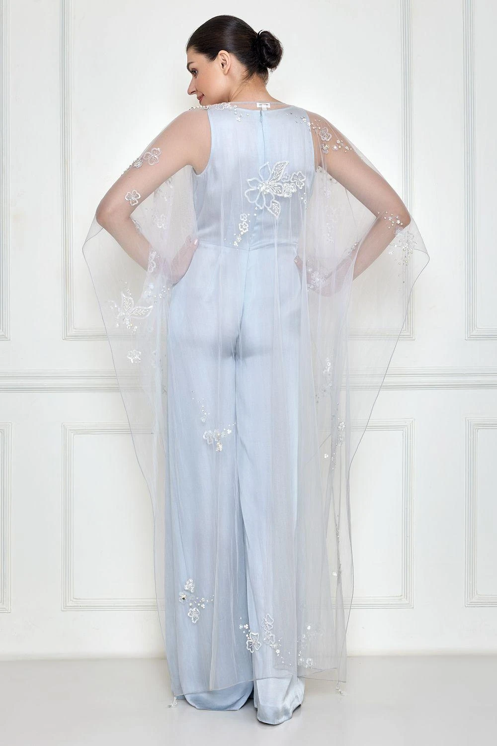 Dilnaz Ice Grey Embellished Kaftan & Jumpsuit 3 Dilnaz Ice Grey Embellished Kaftan & Jumpsuit - Image 3