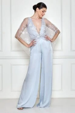 Dilnaz Ice Grey Sequinned Kaftan & Jumpsuit