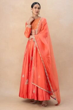 Debyani Peach Embellished Kalidar Anarkali Set