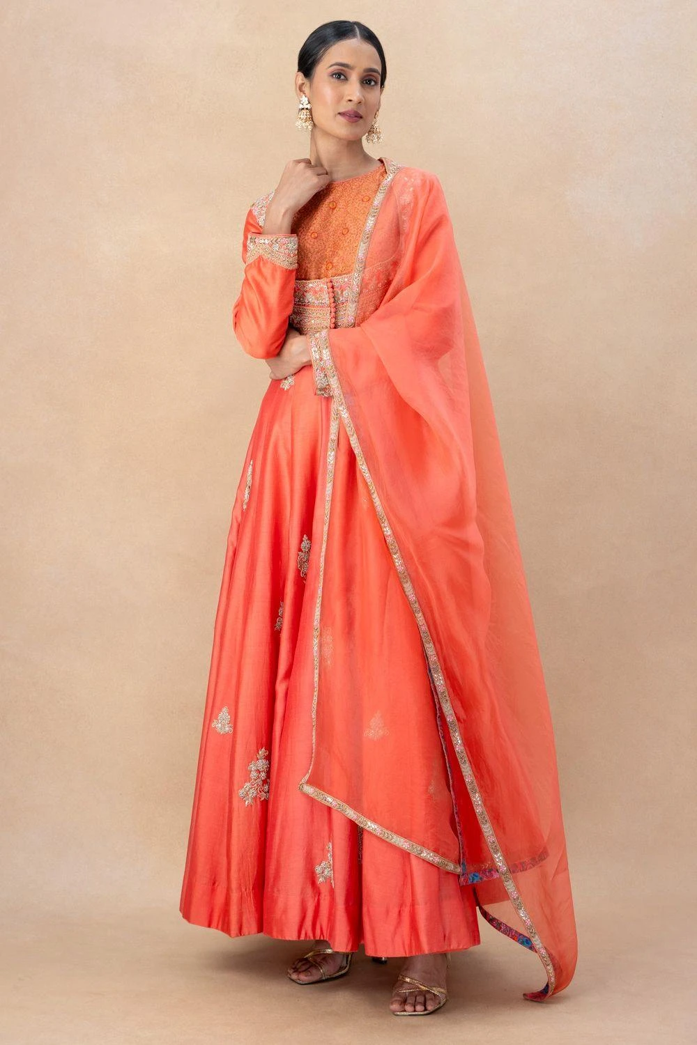 Debyani Peach Embellished Kalidar Anarkali Set 1 Debyani Peach Embellished Kalidar Anarkali Set