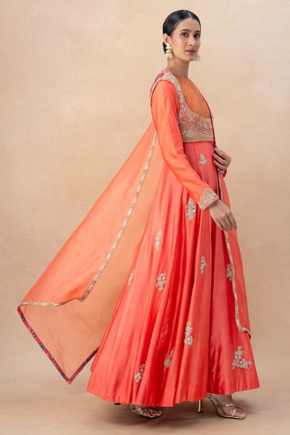 Debyani Peach Embellished Kalidar Anarkali Set 2 Debyani Peach Embellished Kalidar Anarkali Set - Image 2