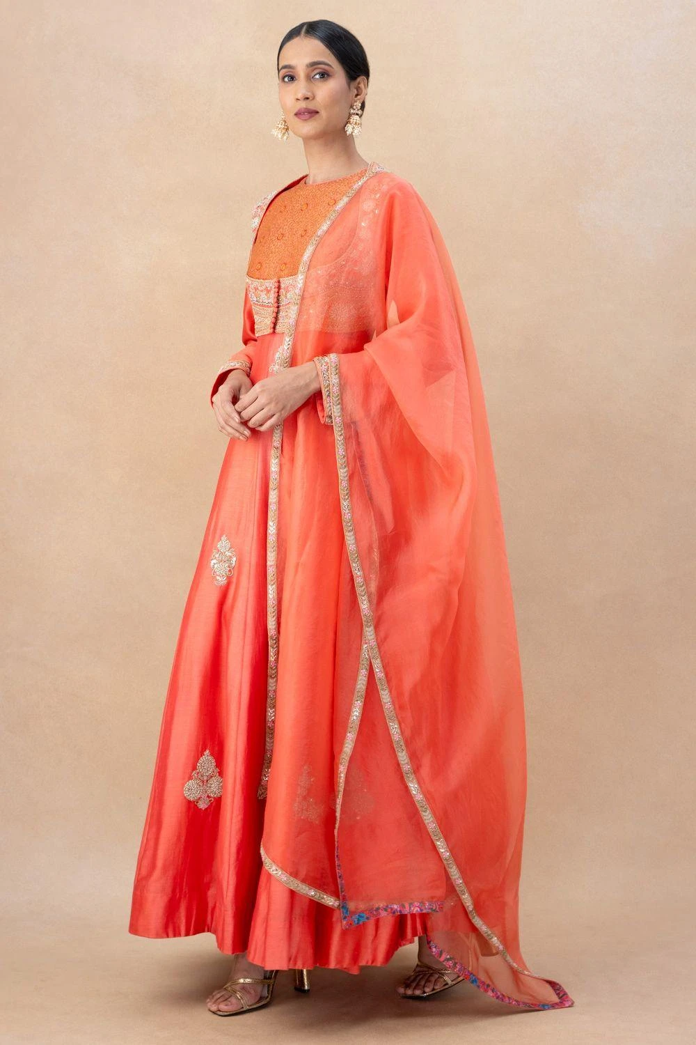 Debyani Peach Embellished Kalidar Anarkali Set 3 Debyani Peach Embellished Kalidar Anarkali Set - Image 3