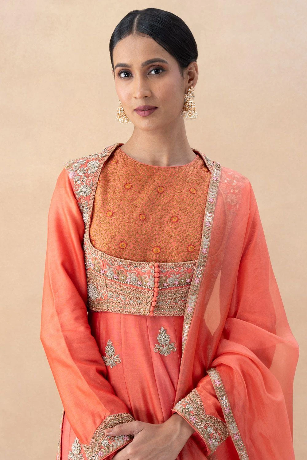 Debyani Peach Embellished Kalidar Anarkali Set 4 Debyani Peach Embellished Kalidar Anarkali Set - Image 4