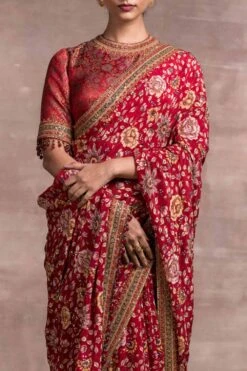 Tarun Tahiliani Red Printed Silk Crepe Sari Set -Echo Clothing Store 812ttaw11 3