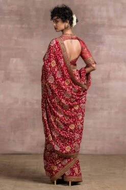 Tarun Tahiliani Red Printed Silk Crepe Sari Set -Echo Clothing Store 812ttaw11 4
