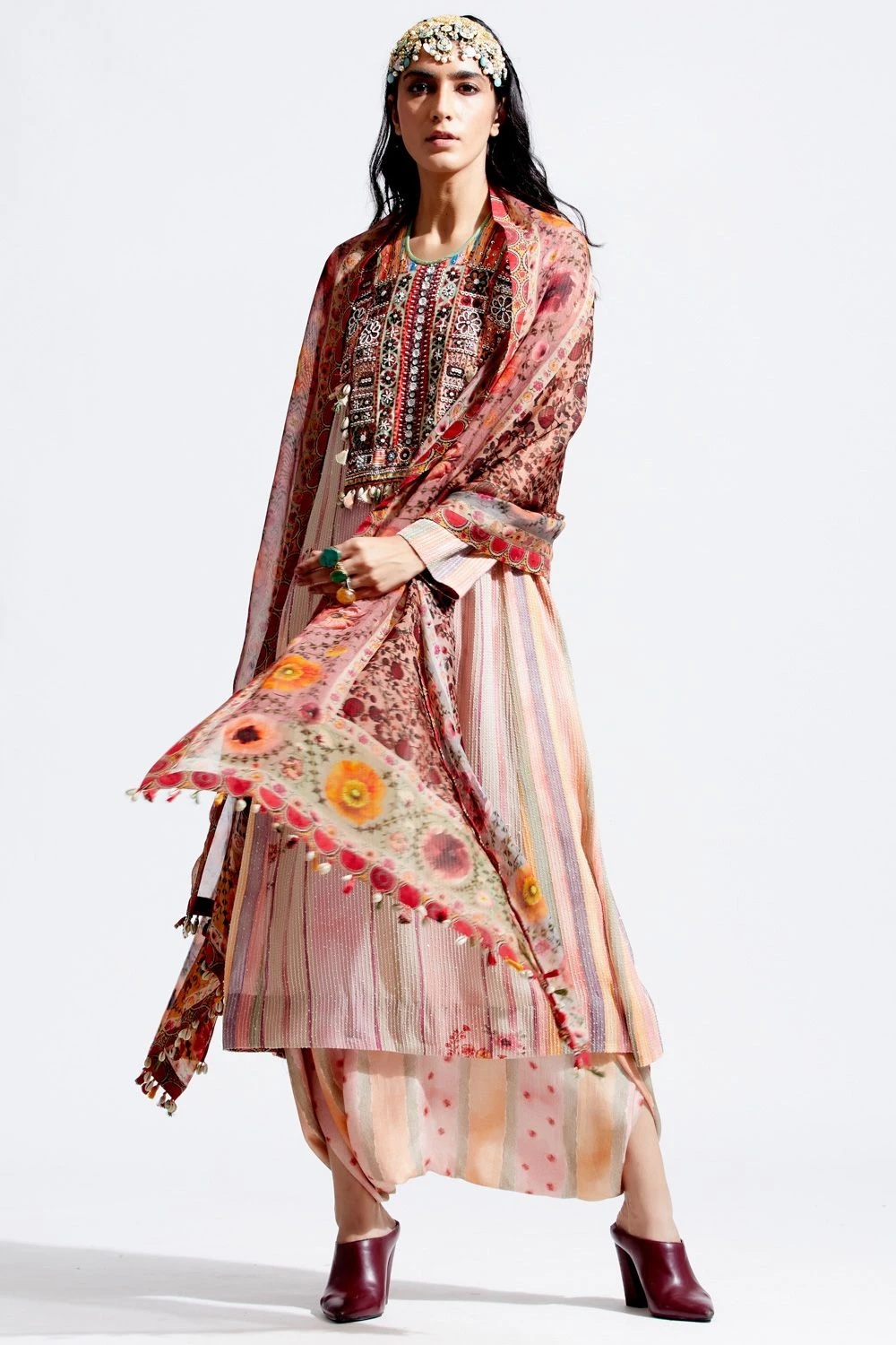 Aseem Kapoor Multi-coloured Sheer Silk Dupatta 2 Aseem Kapoor Multi-coloured Sheer Silk Dupatta - Image 2