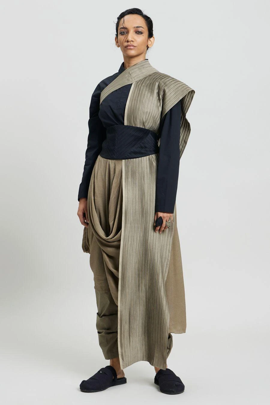 Antar-Agni Mud Green Cross Shawl 1 Antar-Agni Mud Green Cross Shawl