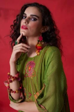 CAPISVIRLEO Green Chanderi Flared Dress -Echo Clothing Store 88cap22 4