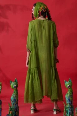 CAPISVIRLEO Green Chanderi Flared Dress -Echo Clothing Store 88cap22 5