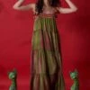 CAPISVIRLEO Green Tie Dye Embroidered Dress