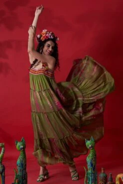 CAPISVIRLEO Green Tie Dye Embroidered Dress 8 CAPISVIRLEO Green Tie Dye Embroidered Dress -Echo Clothing Store 88cap24 3