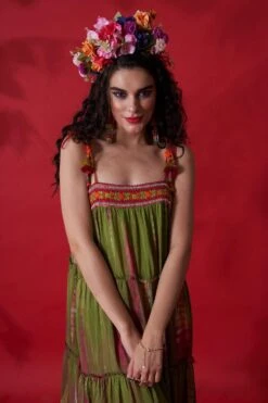 CAPISVIRLEO Green Tie Dye Embroidered Dress 10 CAPISVIRLEO Green Tie Dye Embroidered Dress -Echo Clothing Store 88cap24 5