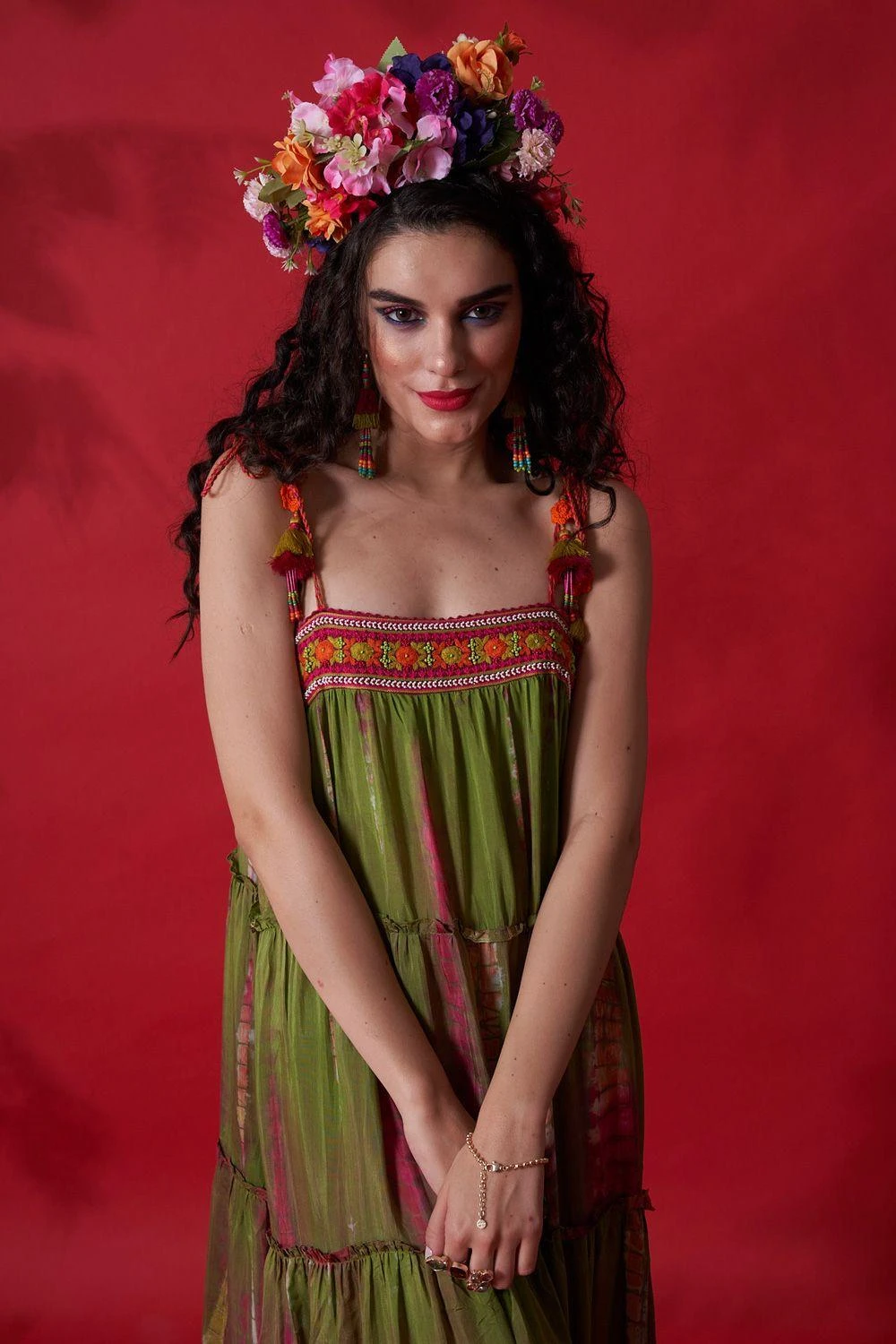 CAPISVIRLEO Green Tie Dye Embroidered Dress 5 CAPISVIRLEO Green Tie Dye Embroidered Dress - Image 5