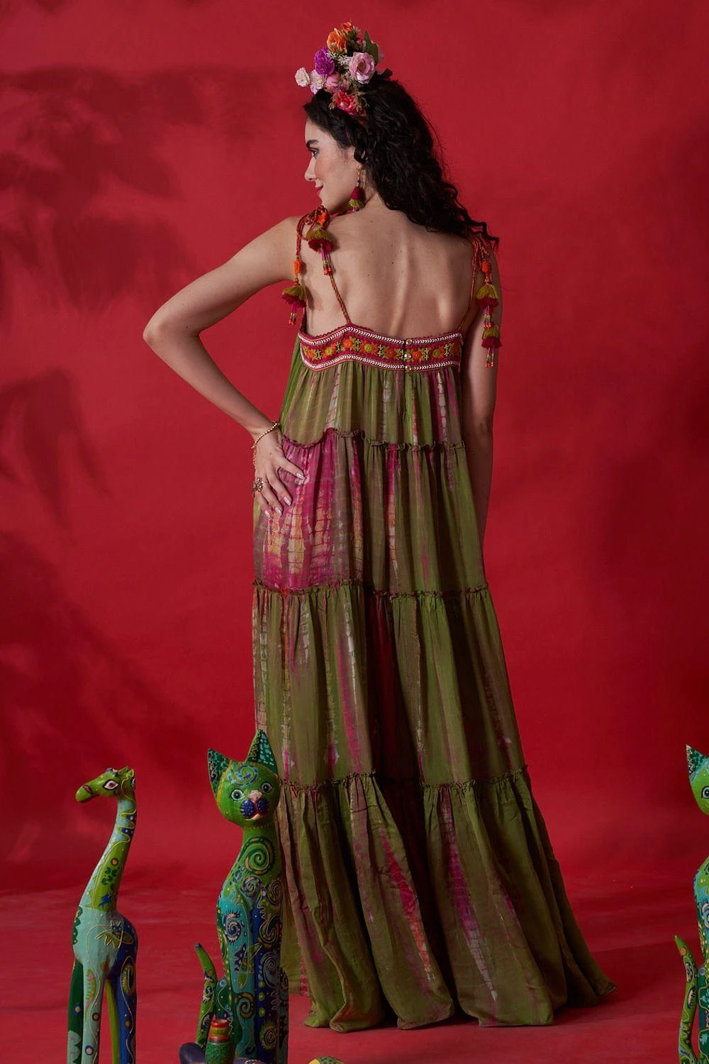 CAPISVIRLEO Green Tie Dye Embroidered Dress 6 CAPISVIRLEO Green Tie Dye Embroidered Dress - Image 6