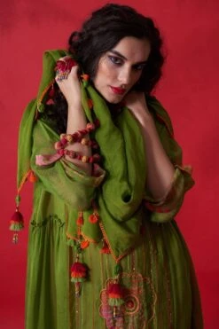 CAPISVIRLEO Green Chanderi Silk Stole -Echo Clothing Store 88cap45 5