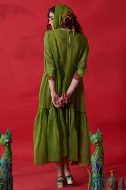 CAPISVIRLEO Green Chanderi Silk Stole -Echo Clothing Store 88cap45 6