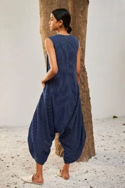 Khara Kapas Navy Blue Striped Jumpsuit 9 Khara Kapas Navy Blue Striped Jumpsuit -Echo Clothing Store 91023kk48 5