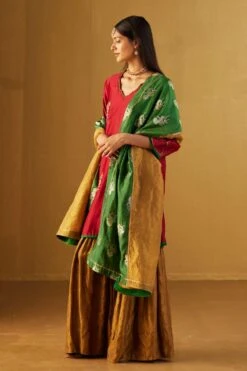 Shorshe Green & Gold Brocade Dupatta