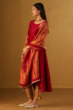 Shorshe Red Hand Block Printed Dupatta
