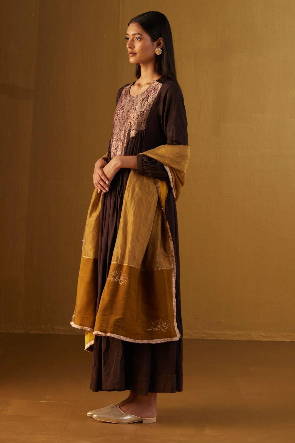 Shorshe Gold Hand Block Printed Dupatta 1 Shorshe Gold Hand Block Printed Dupatta