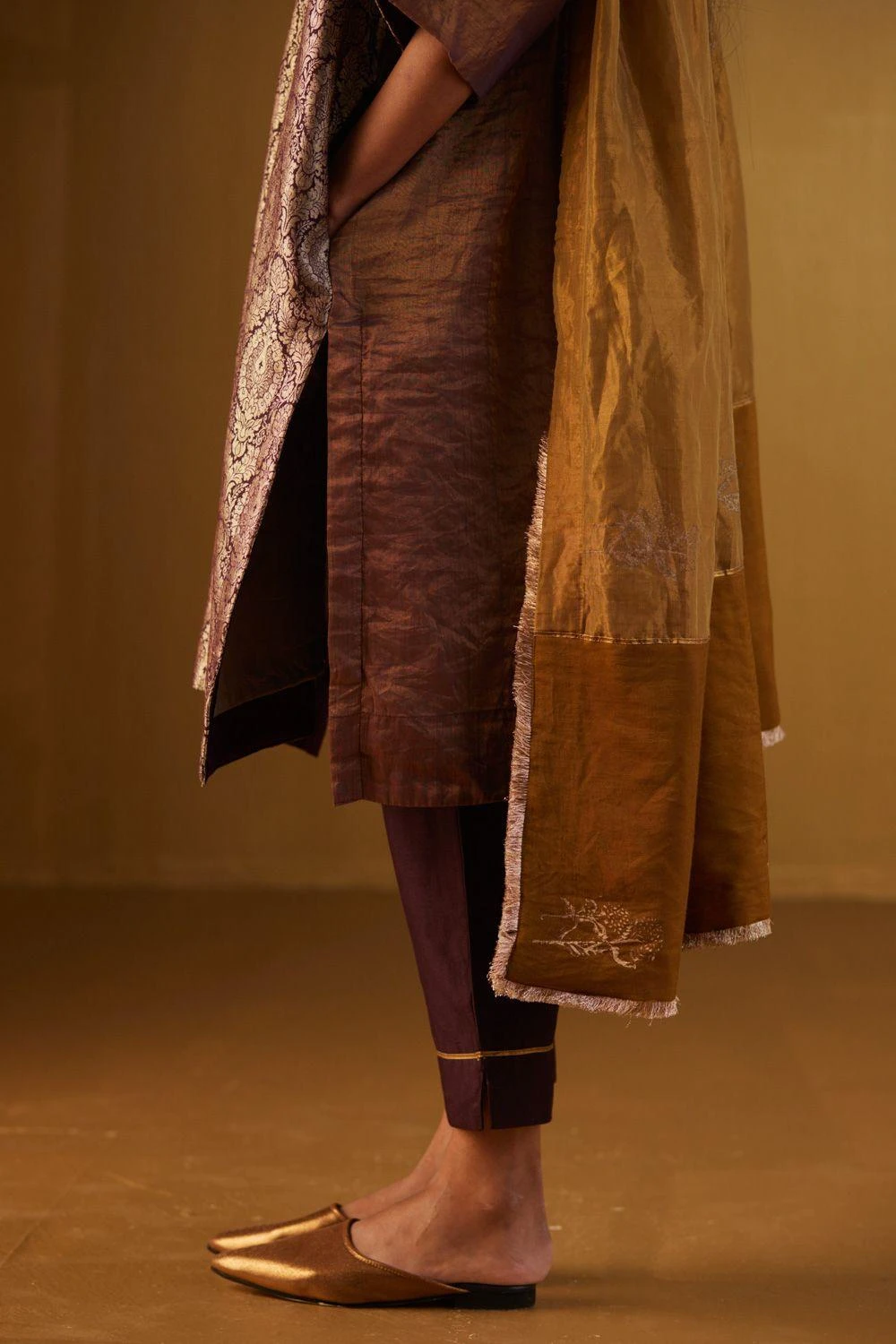 Shorshe Gold Hand Block Printed Dupatta 2 Shorshe Gold Hand Block Printed Dupatta - Image 2