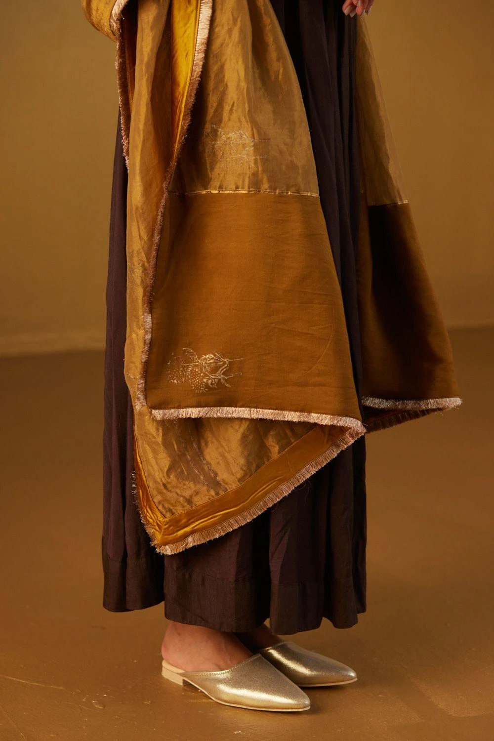 Shorshe Gold Hand Block Printed Dupatta 3 Shorshe Gold Hand Block Printed Dupatta - Image 3