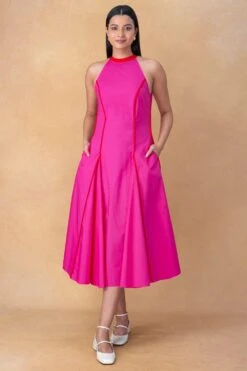 Bodice Hot Pink Halter Neck Dress