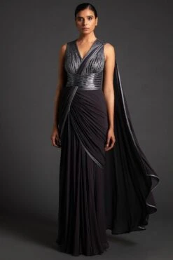 Amit Aggarwal Draped Sari With A Moulded Metallic Bodice