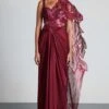 Amit Aggarwal Plum Fuschia Metallic Pre Draped Sari Set