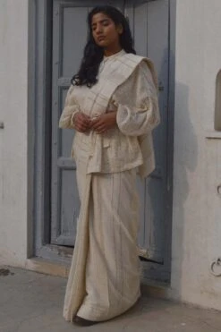 Ahmev Striped Cotton Sari 5 Ahmev Striped Cotton Sari -Echo Clothing Store ahm alm 011 3