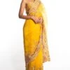 Anamika Khanna Yellow Organza Embroidered Sari