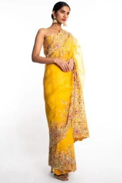 Anamika Khanna Yellow Organza Embroidered Sari -Echo Clothing Store ak090907 3