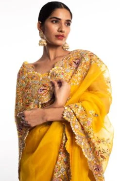 Anamika Khanna Yellow Organza Embroidered Sari -Echo Clothing Store ak090907 4