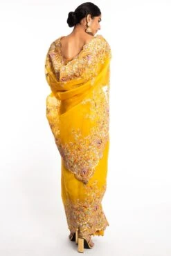 Anamika Khanna Yellow Organza Embroidered Sari -Echo Clothing Store ak090907 5