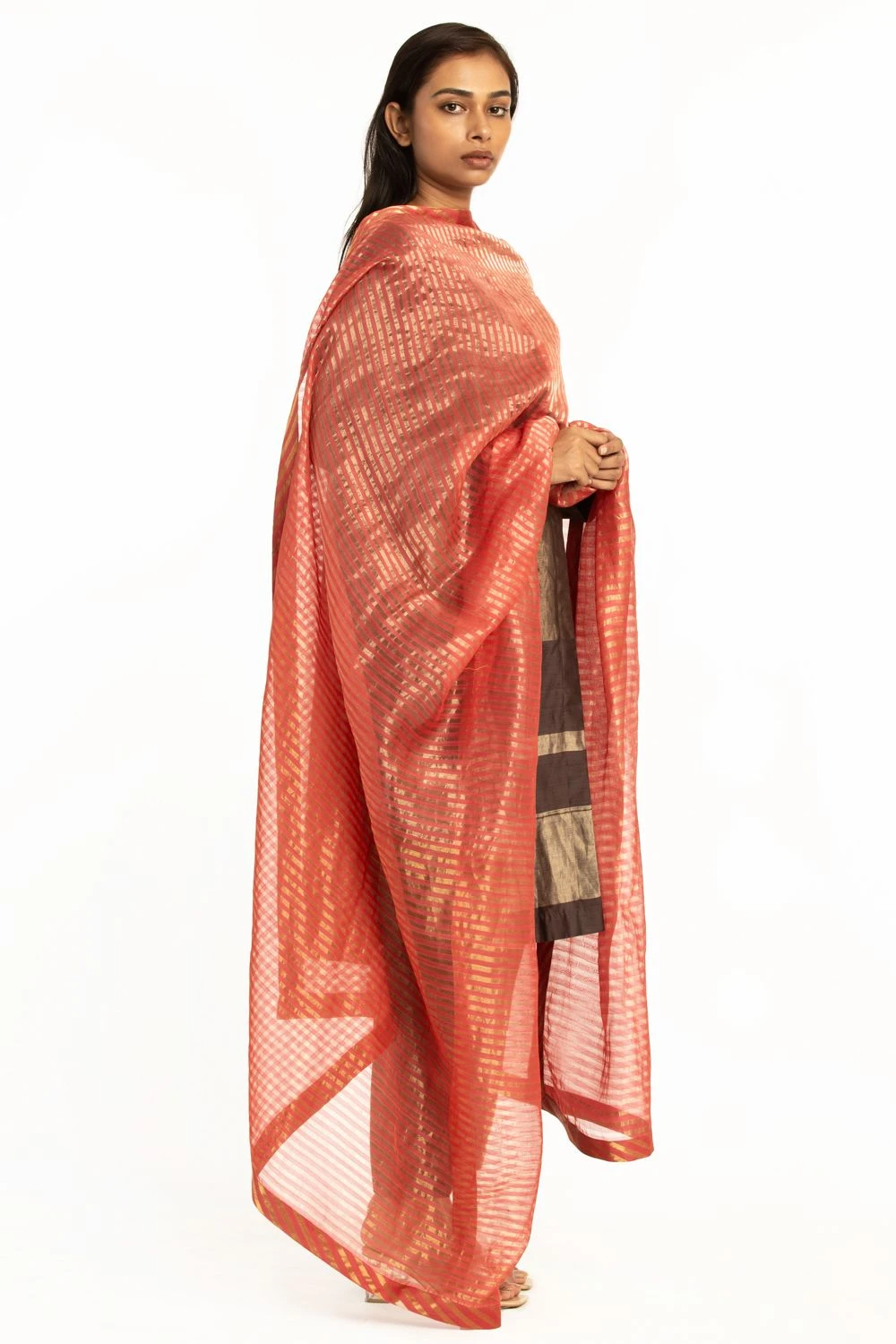 Akaaro Red Striped Silk Zari Dupatta 2 Akaaro Red Striped Silk Zari Dupatta - Image 2