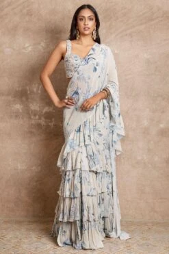 Arpita Mehta Seashore Floral Print Ruffle Sari Set