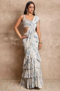 Arpita Mehta Seashore Floral Print Ruffle Sari Set -Echo Clothing Store amf24 3