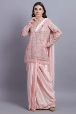 Asira Pink Satin Sari With Embellished Organza Jacket 8 Asira Pink Satin Sari With Embellished Organza Jacket -Echo Clothing Store as26058 2