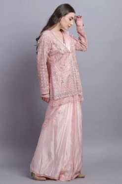 Asira Pink Satin Sari With Embellished Organza Jacket 9 Asira Pink Satin Sari With Embellished Organza Jacket -Echo Clothing Store as26058 4