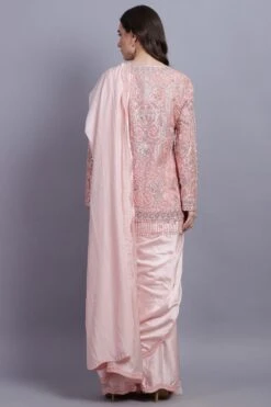 Asira Pink Satin Sari With Embellished Organza Jacket 10 Asira Pink Satin Sari With Embellished Organza Jacket -Echo Clothing Store as26058 5