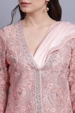 Asira Pink Satin Sari With Embellished Organza Jacket 11 Asira Pink Satin Sari With Embellished Organza Jacket -Echo Clothing Store as26058 6