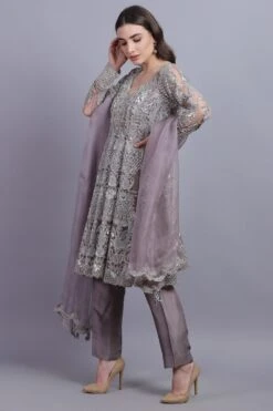Asira Grey Net Embroidered Anarkali Set -Echo Clothing Store as26063 2