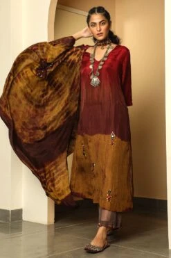 Medha Brown & Mustard Silk Dupatta