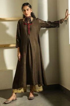 Medha Olive Green Embroidered Silk Kurta