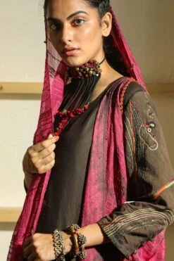 Medha Olive Green Embroidered Silk Kurta -Echo Clothing Store aw ku oli 3 1